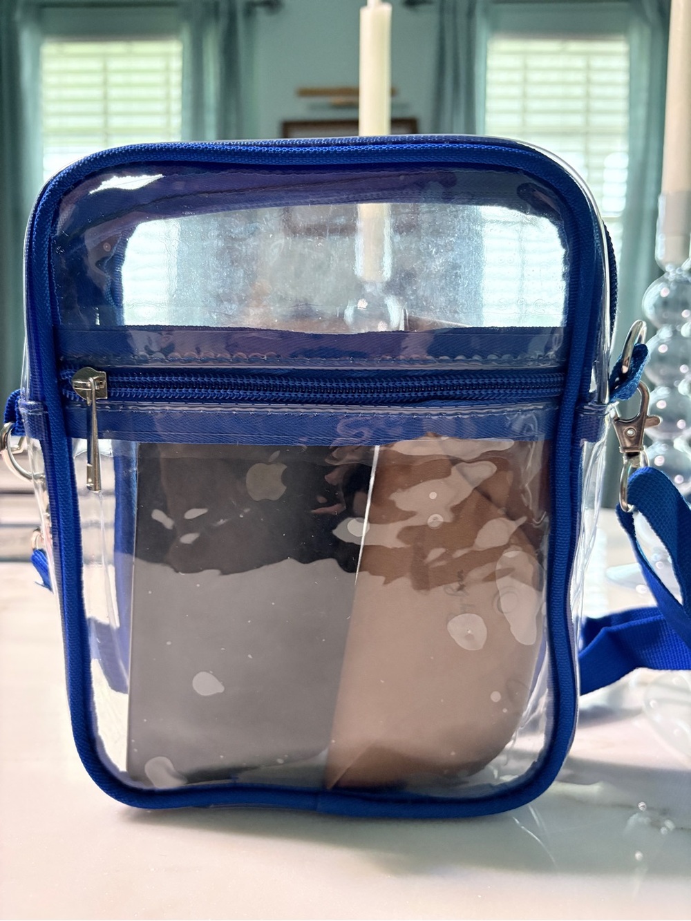 Transparent Jelly Bag |Clear Stadium/Event Crossbody Bag – Blue Trim - Picture 4 of 4